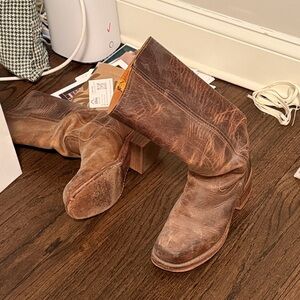 FRYE AND CO. Distressed Brown Leather Combat Boots